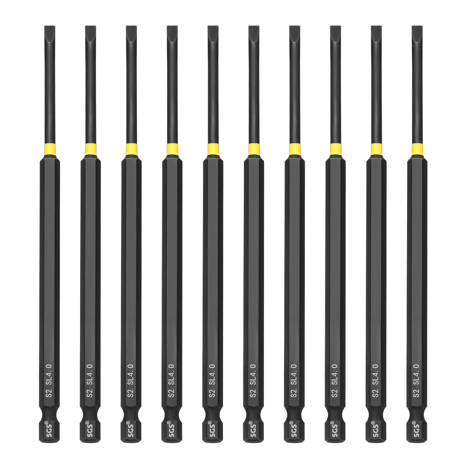 sourcing map 10 Pcs SL4 Slotted Impact Screwdriver Bits 4mm Slotted Tip 1/4" Hex Shank 150mm (6") Long Magnetic Flat Head Screw Driver Drill Bits Phosphated S2 Steel for Electric Power Tool
