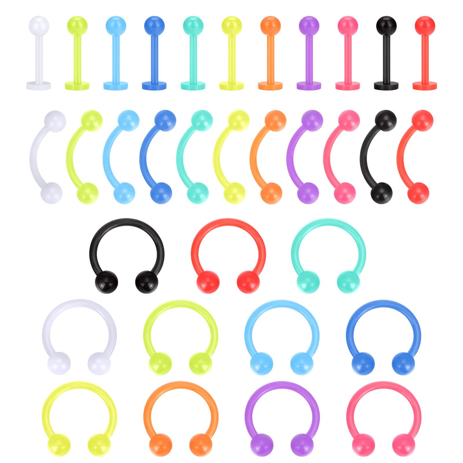 Longbeauty 16G Piercing flexible retenedor acrílico barbells/herradura anillos en forma de U anillos para septum anillos / clicker anillos para hélix, labios, nariz, lengua, pezón, vientre, ceja,