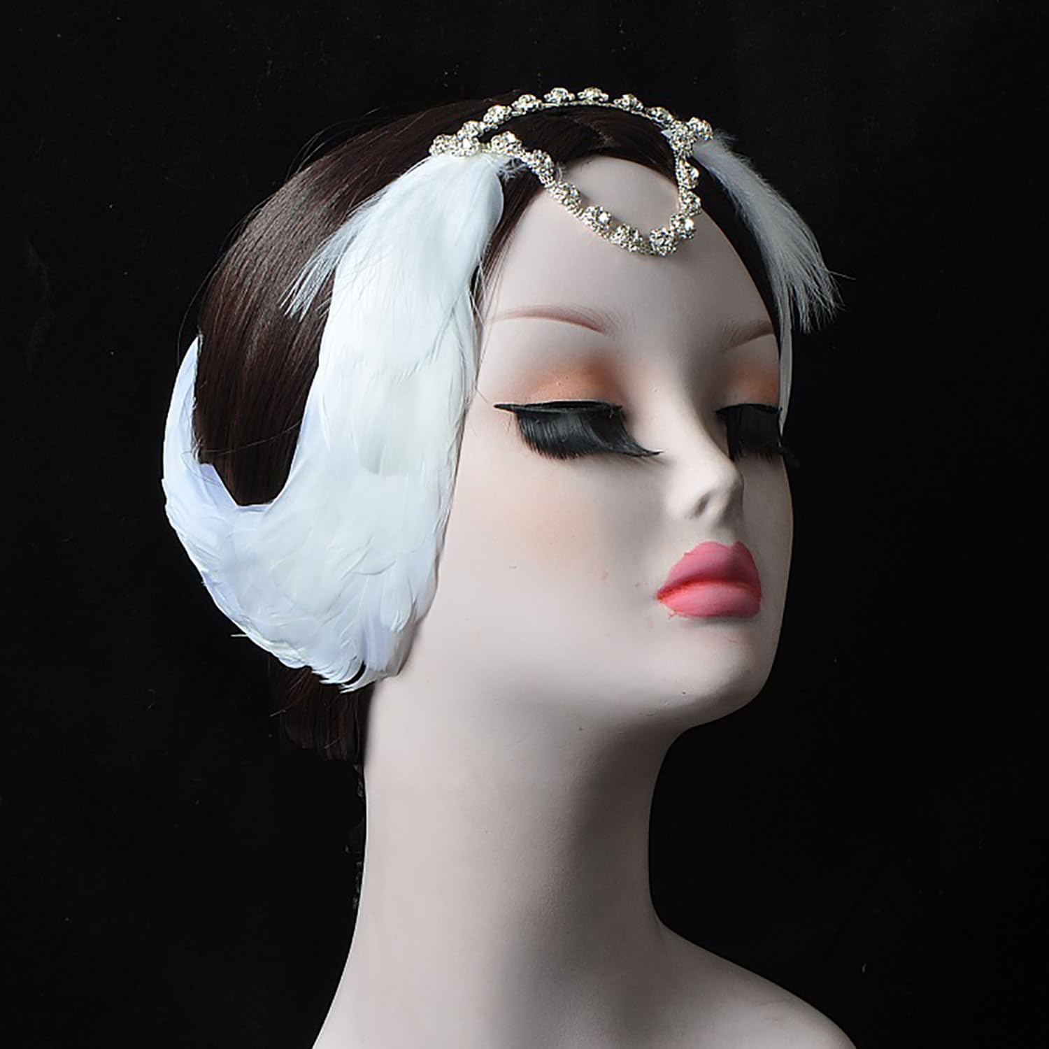 MTPLOP Classic White Feather and Diamond Hair Band for Ballet Dancers Swan Lake Dance Costume Headwear