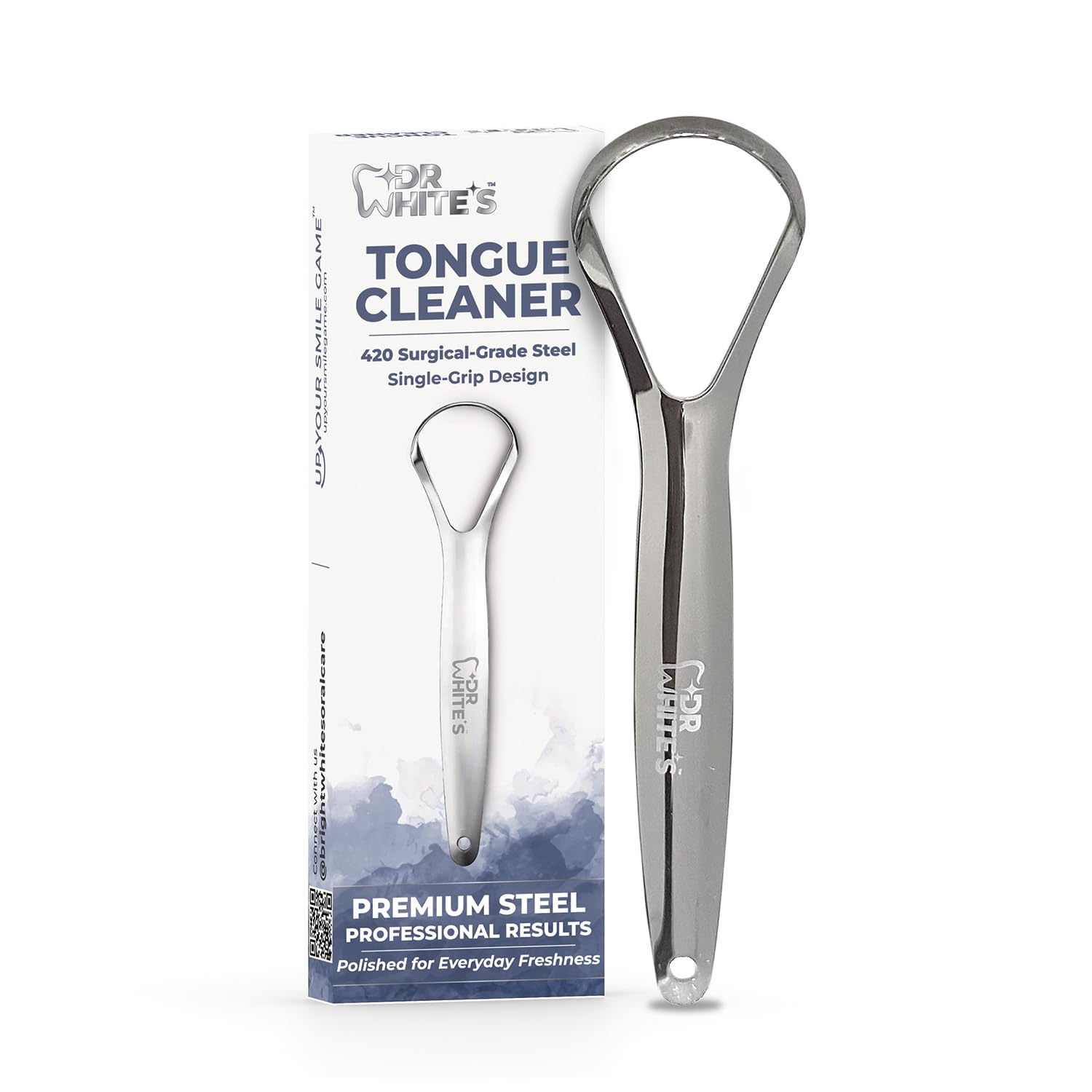 Dr Whites Precision Tongue Care Single Grip Tongue Cleaner Premium 420 Surgical-Grade Stainless Steel Tool for Daily Tongue