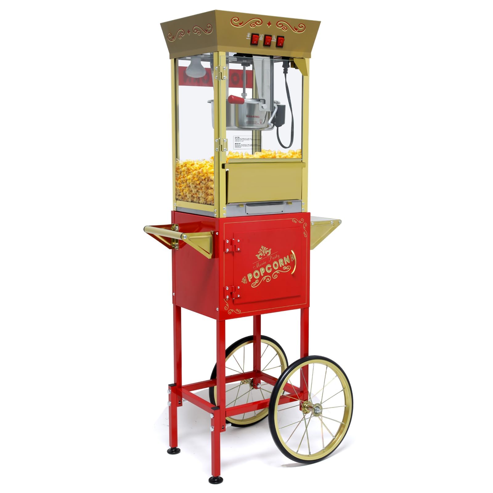 Popcorn Machine with Cart, Wheels & 12 Oz Kettle, Popcorn Maker Machine Vintage Style Movie Theater Popcorn Machine for Parties, Events, Commercial, and Home Theater