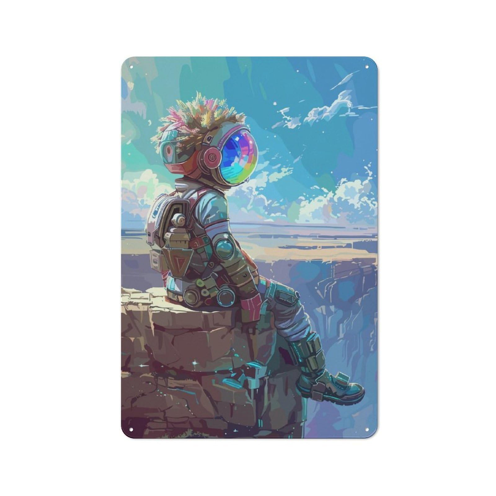 Astronaut And Nature Cottage Style Metal Wall Decor 30x20cm, Farmhouse Metal Sign for Dining Room, Cafe, Entryway Or Family Room