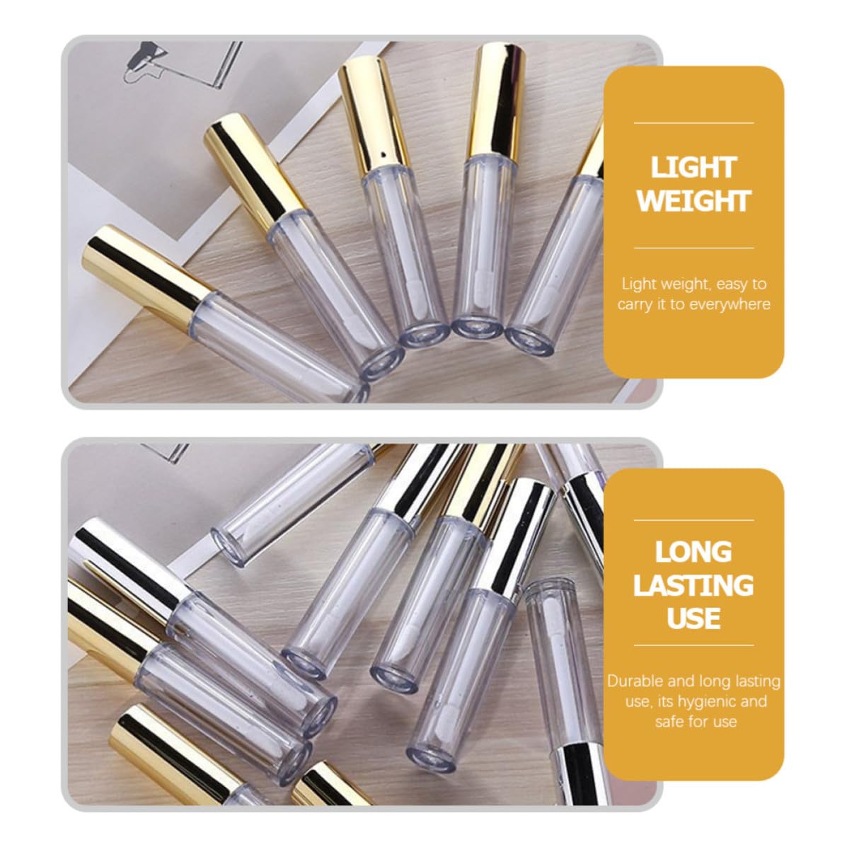 SEWACC 40 Stück Leere Lipgloss Tube 10ml Kunststoff Gold Tragbar für Lipgloss und Lip Oil Make Up Verpackung