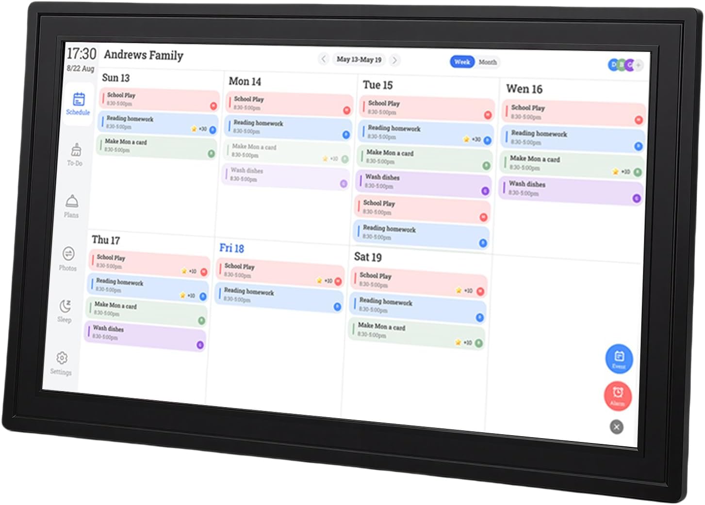 18.5 Inch Digital Calendar Chore Chart, Interactive Touchscreen WiFi Planner with App Control for Family Schedules, Wall Desktop Mount 32GB Memory Black (GB Plug)