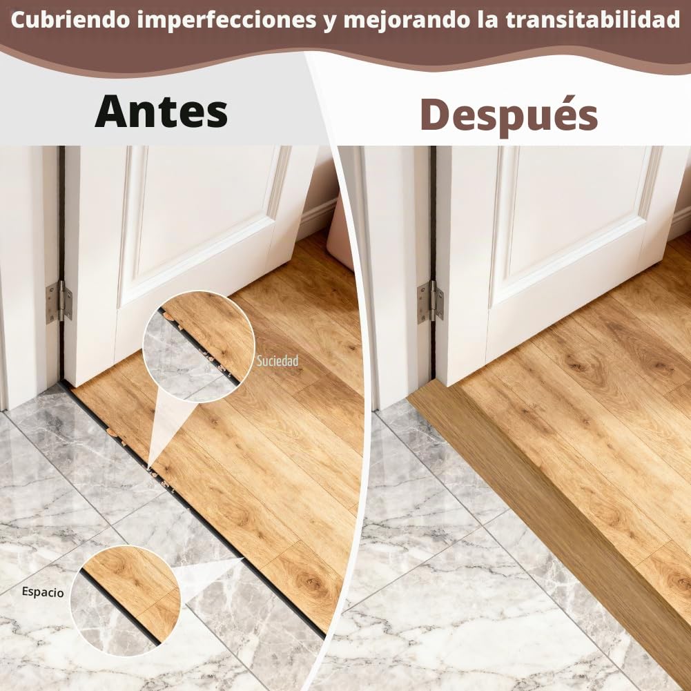 Perfil de transición en T, umbrales de puerta de PVC, molduras, perfil de transición de 3 m x 5 cm, autoadhesivo, tira de cobertura para nivelar suelos para suelos de parqué, umbrales de laminado