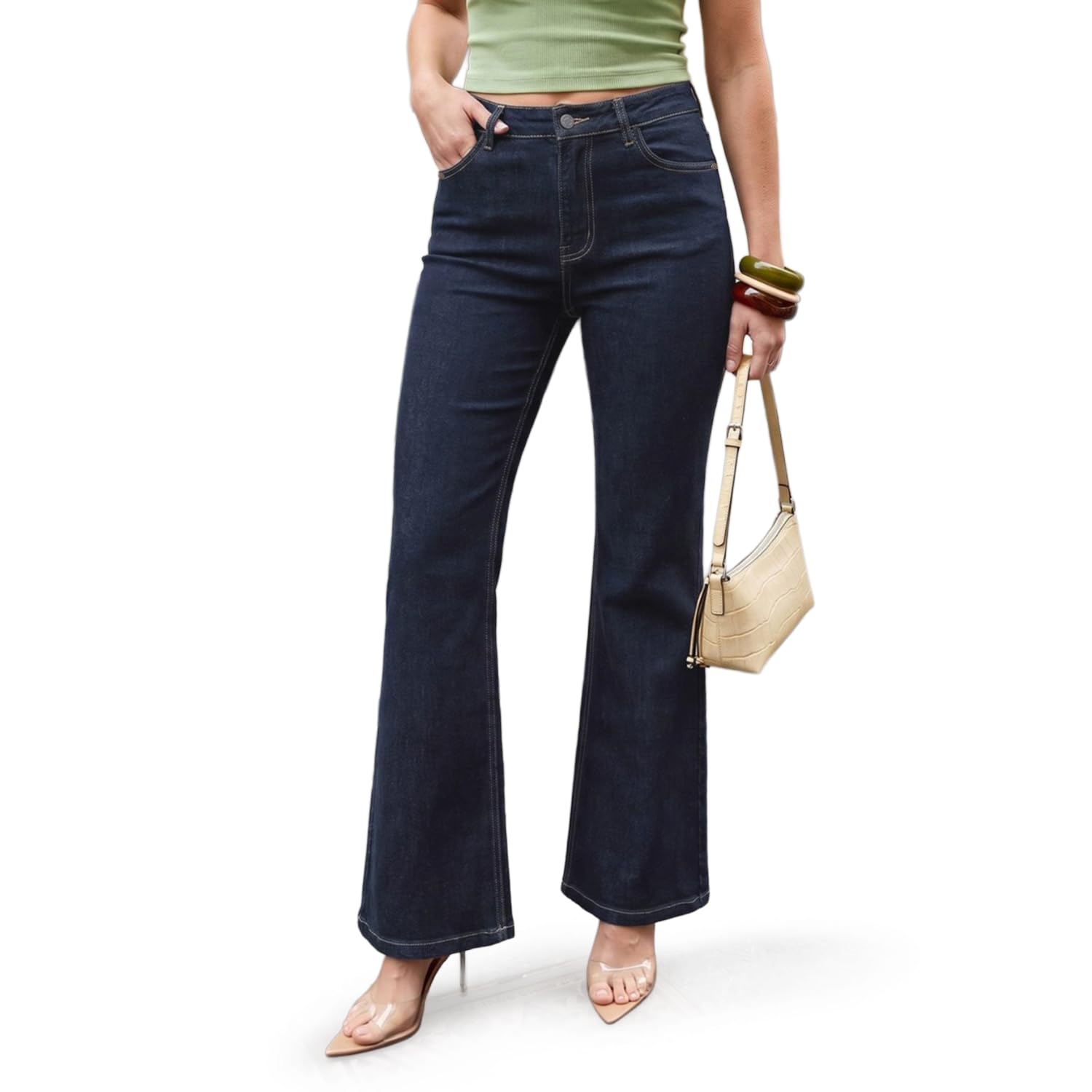 urbano fashion Women's Mid Rise Bootcut Washed Jeans Stretchable-picture-22
