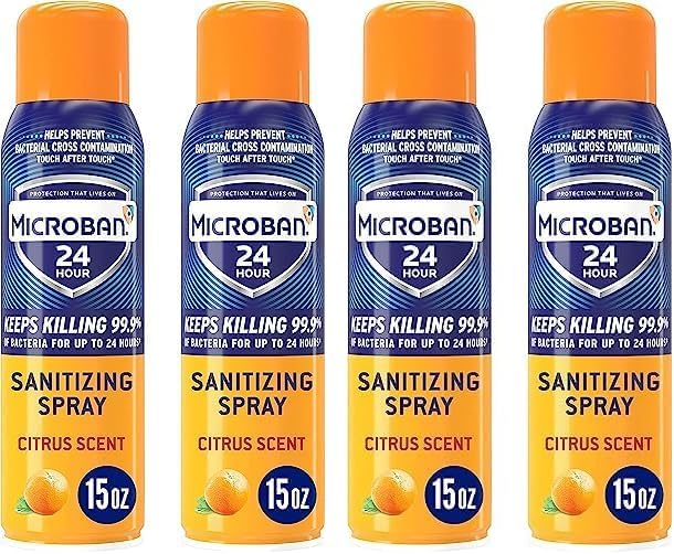 MICROBAN Disinfectant Spray, 24 Hour Sanitizing and Antibacterial Spray, Sanitizing Spray, Citrus Scent, 2 Count (15oz Each) (Packaging May Vary) (Pack of 2)