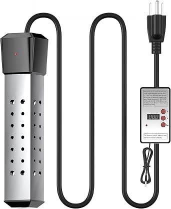 2000W Pool Heater for Inflatable Above Ground Swimming Pool, Immersion Water Heater for Bathtub with Thermostat, Submersible Electric Water Heater, Portable Bucket Heater with 304 Guard Black