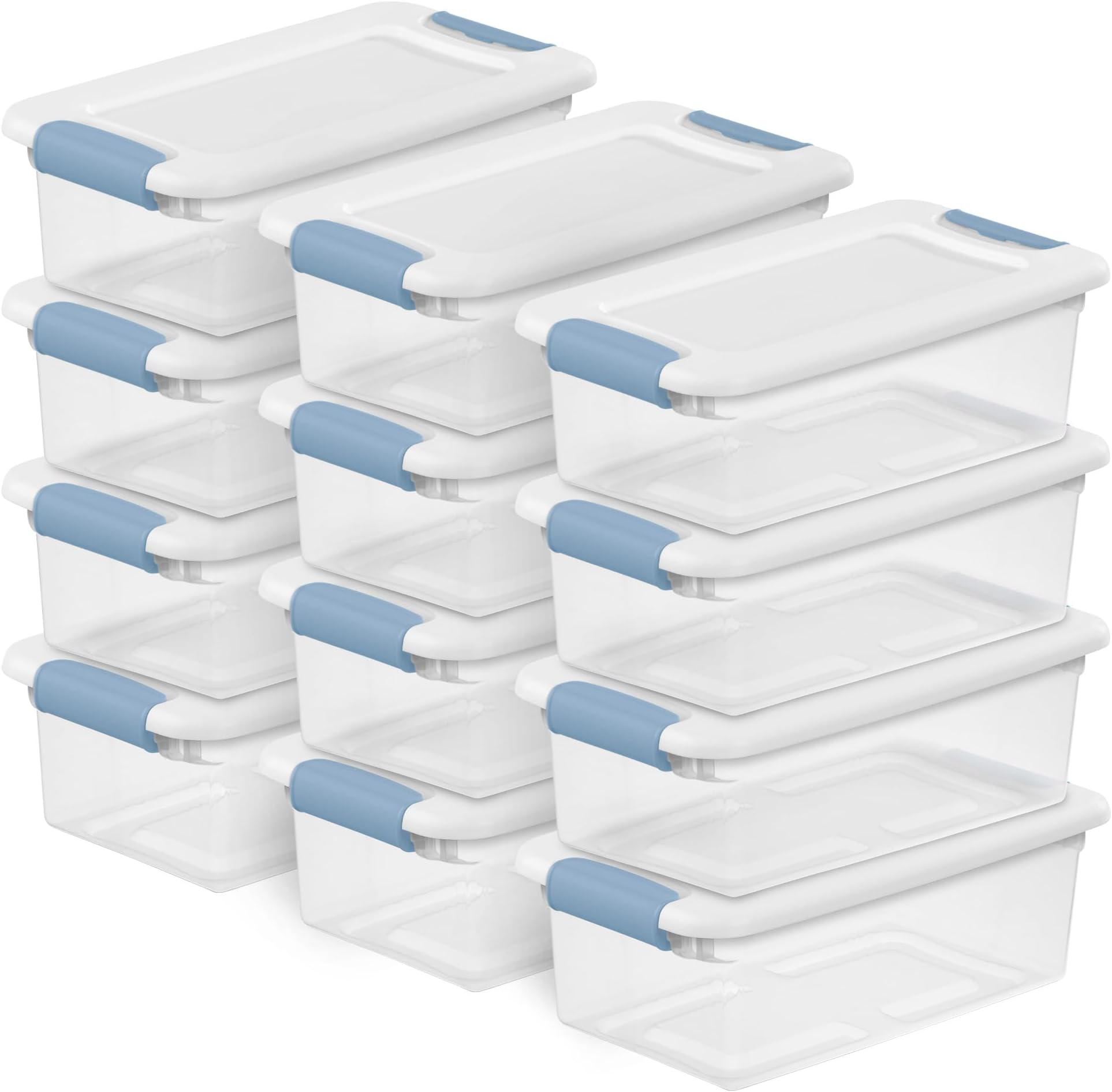 6-Quart Clear and Blue Stackable Latching Storage Box Container (12-Pack)