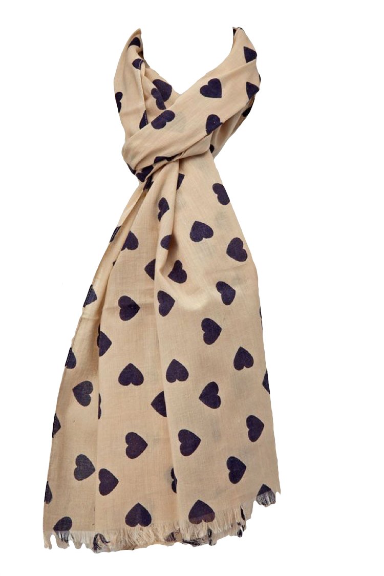 The Olive House Women's Cream The Olive House® Fair Trade Heart Print Scarf Navy Blue Hearts