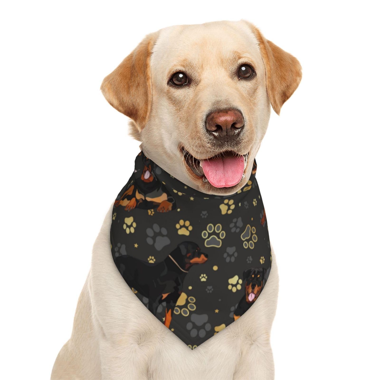 Puppy Paw Print Grey Rottweiler Dog Bandana Scarf Triangle Bibs Pet Accessories Cat Kerchief