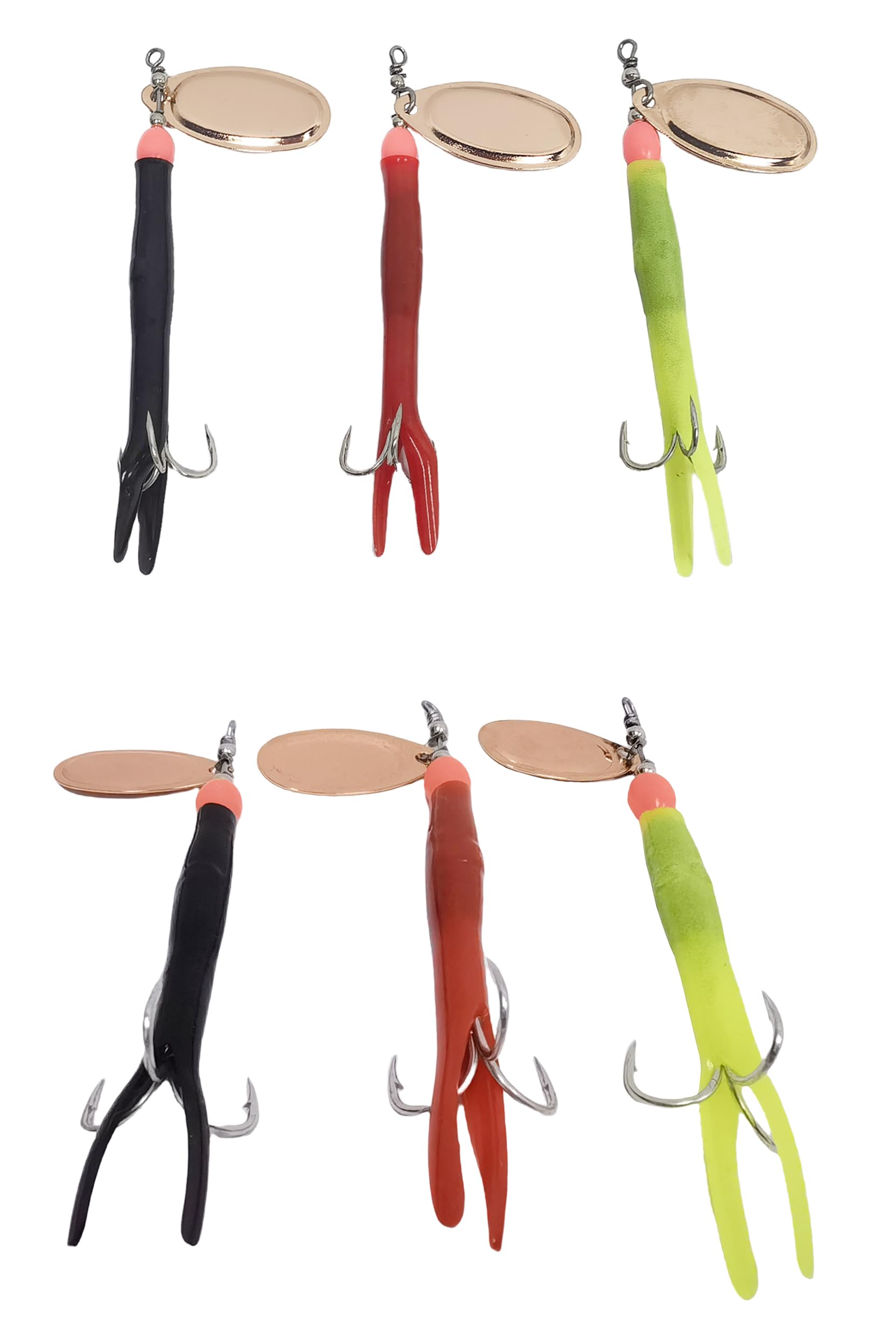 Fishing Spinner Flying Condom C Lures Salmon Sea Trout Pike Bullet 15g 20g Brass Copper Red Yellow Black Long Cast Casting River Strong Rubber Prawn Imitation Spoon Silver Hook (Set of All 6)