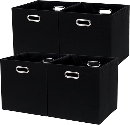 Jermichoc Contenedores de almacenamiento de cubos de 13 x 13 x 13 pulgadas, paquete de 4 canastas plegables de tela de lino con mango de metal para