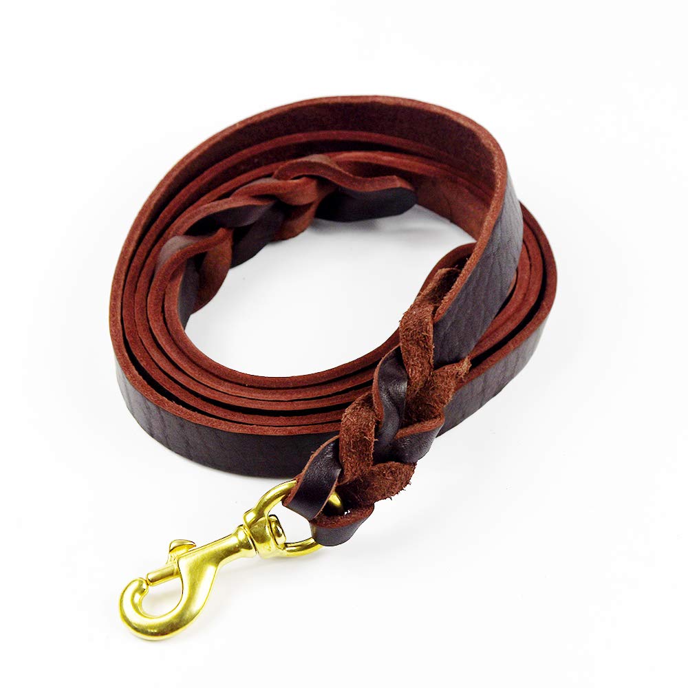 PeshoucoLeather Dog Leash Braided Leather Leash for Pet Walking and Training Heavy Duty Soft Durable and Strong Woven Leash Rope for Large Medium Small Dog Brown