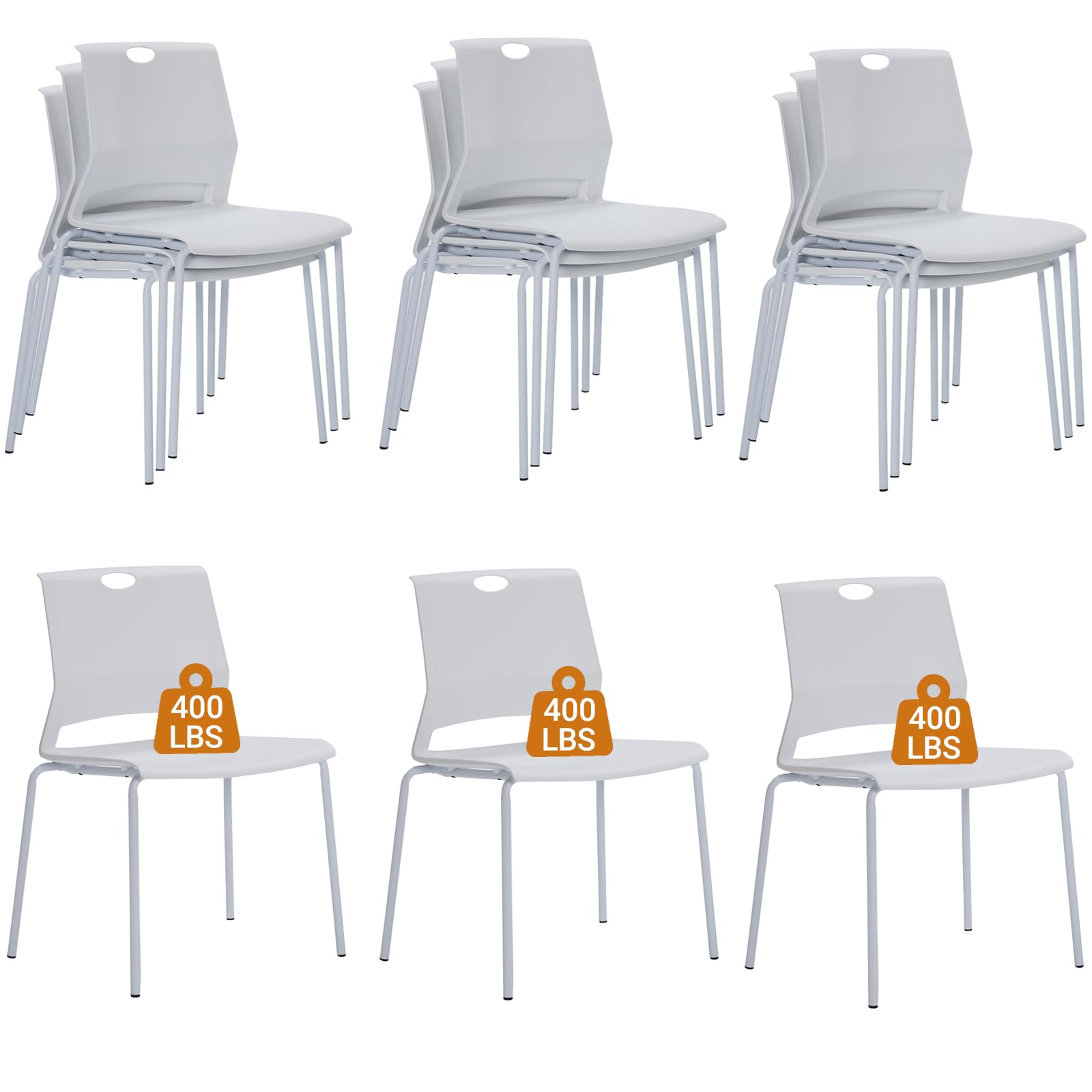 Sidanli 12 Pack Stacking Office Chairs, Scratch Free Structure, White