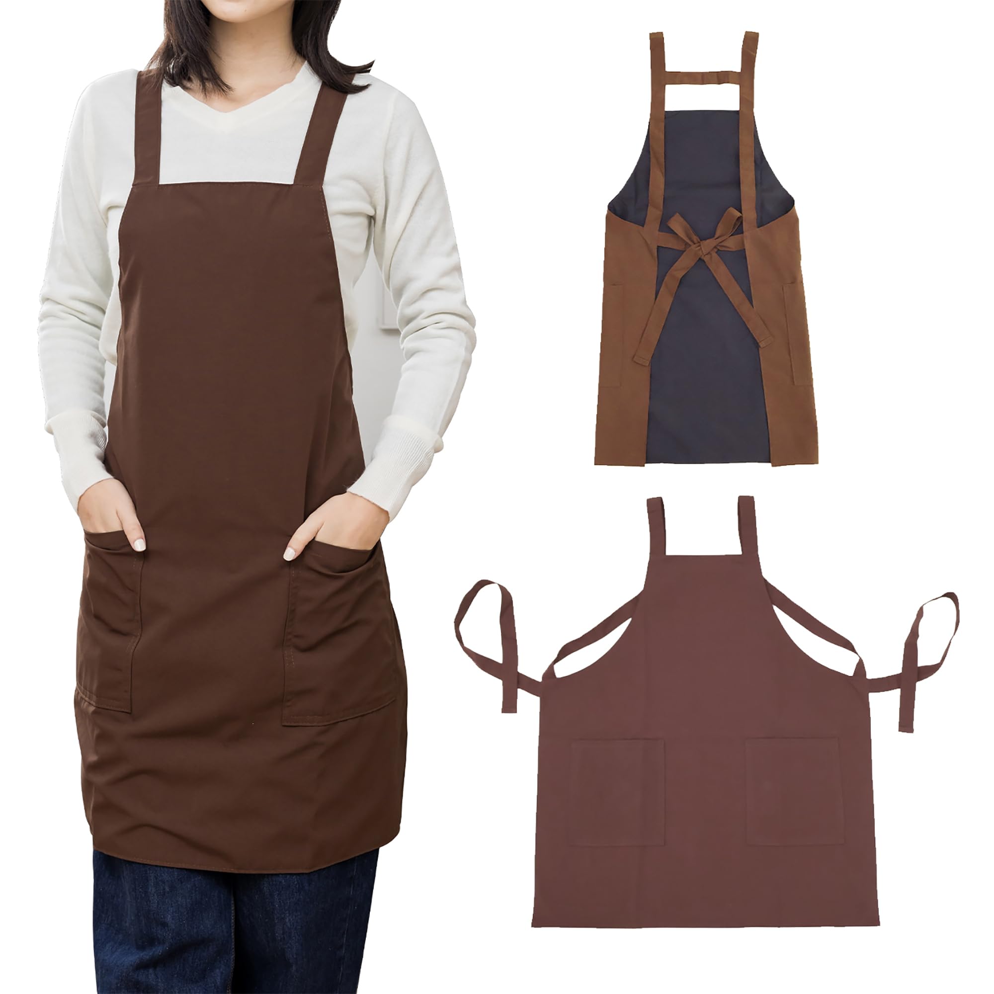 HABABYChef Aprons, Adjustable Bib Soft Chef Apron with 2 Pockets for Men Women- General size (Brown), Dark Blue, One size