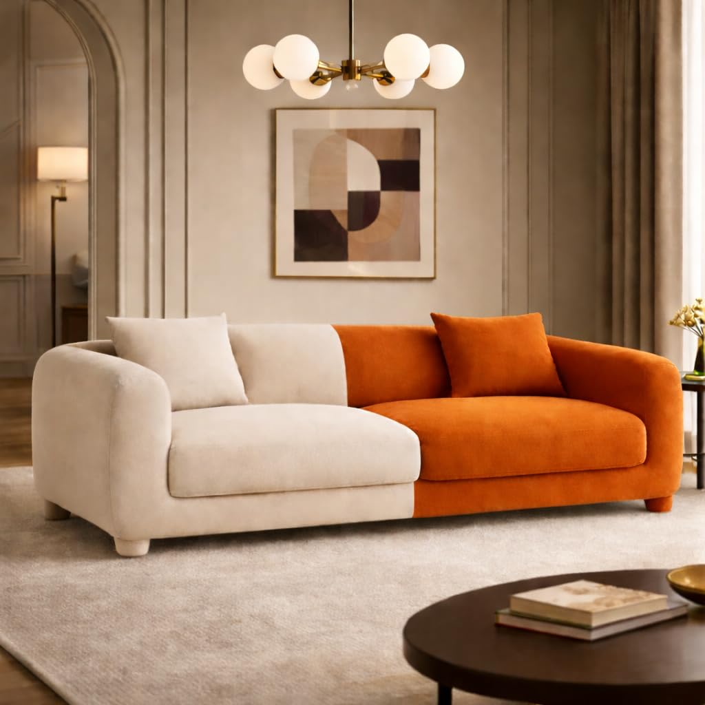 EMERAN Two-Tone Velvet Sofa for Livingroom,Office,Drawingroom | Contrast Dual Colour, Plush Velvet Fabric, Includes Cushions, Living Room Sofa, Modern Style-image-13