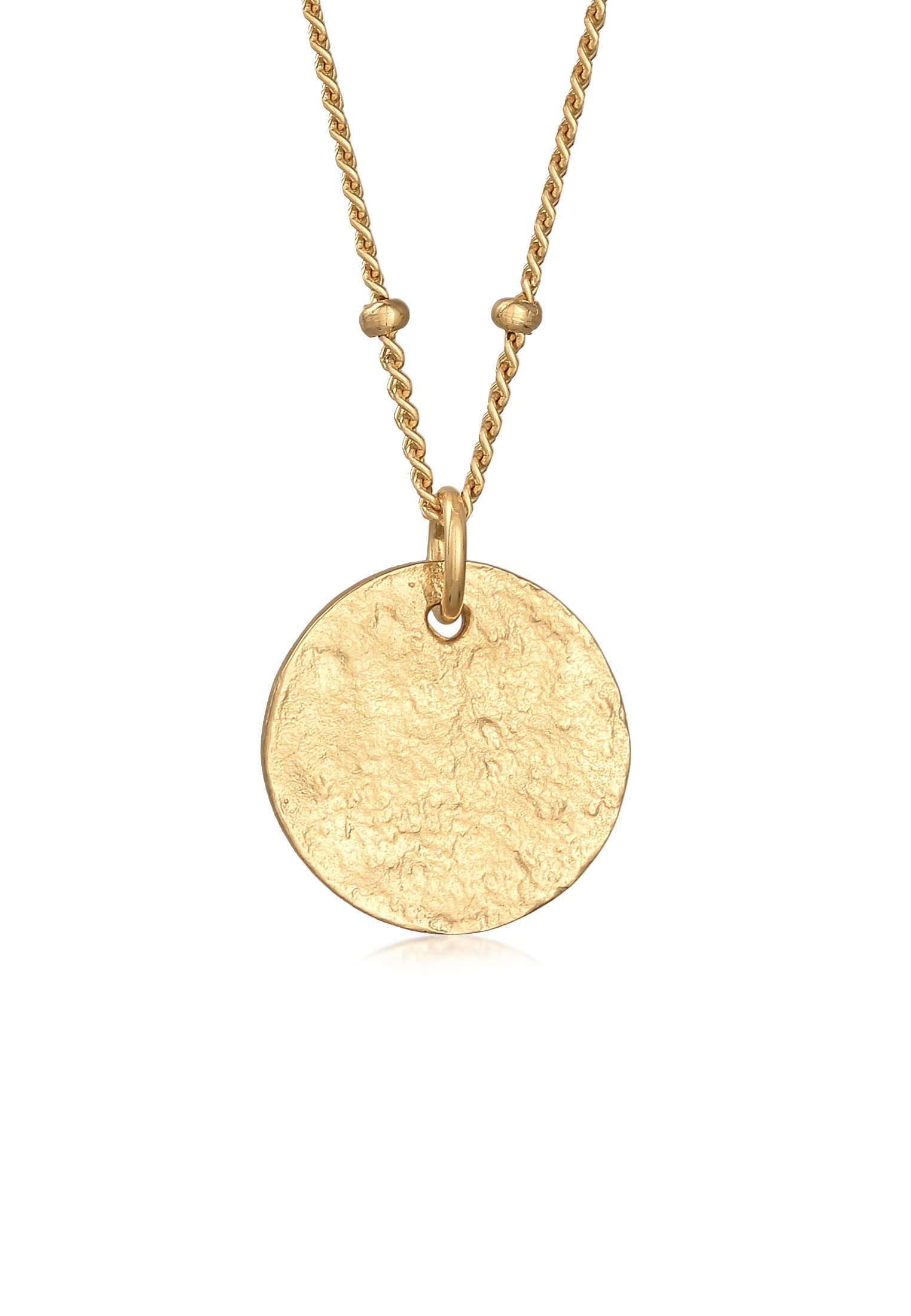 Elli Necklace Ladies Satellite Chain Plate Pendant Hammered in 925 Sterling Silver Gold Plated