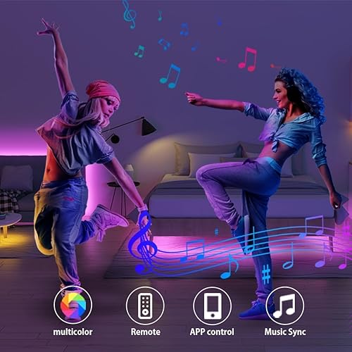 Miniatura 2 de IKERY Tira de luces LED RGB de 130 pies  aplicación + control remoto, sincronización de música, cambio de color de 52.5 ft, LED RGB 5050, función de