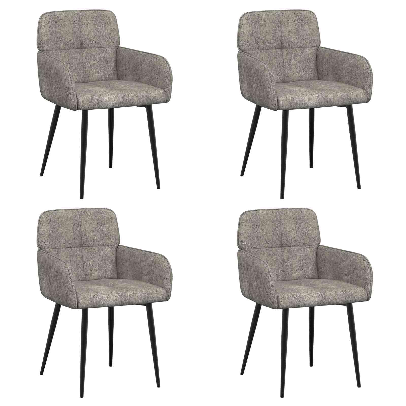 Juego de 4 sillas de comedor tapizadas con reposabrazos, color gris