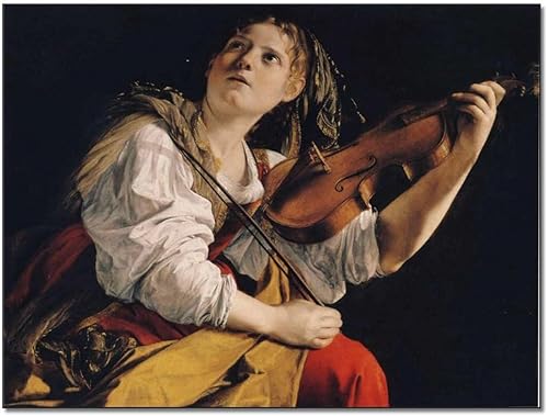 Orazio Lomi Gentileschi - Póster de arte de mujer joven tocando el violín, lienzo vintage, pósteres e impresiones artísticas de pared para sala de