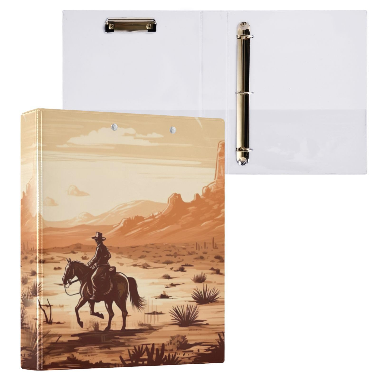 xigua Western Cowboy A4 Ring Binders, A4 Folders 3 Ring Binder to Hold 200 Sheets, D Ring Binders with Clipboard for Home Office Supplies 1 Pack