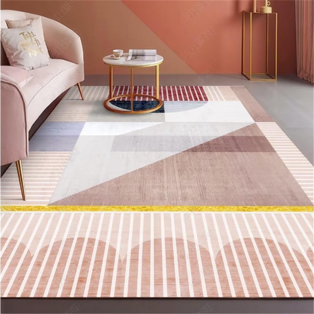 Tapis garçon marron aux motifs géométriques et fines rayures modernes 200x250