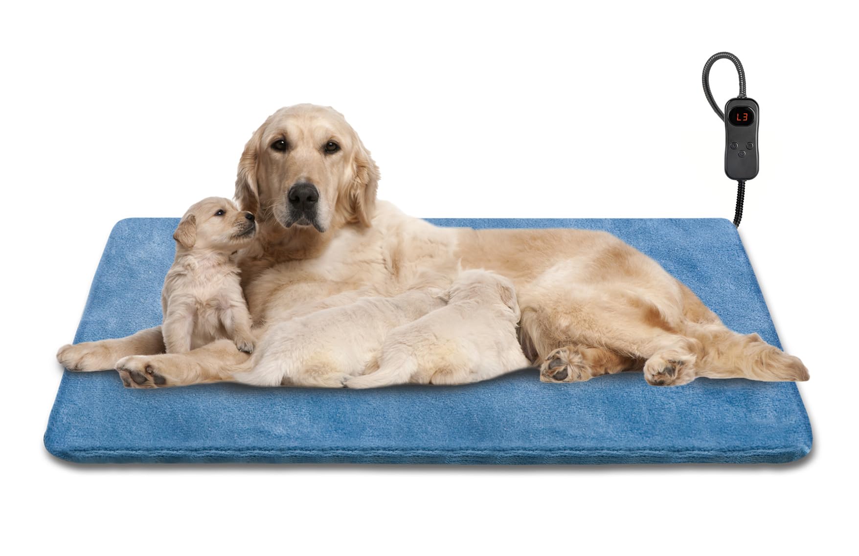 Wärmekissen für Hunde, 88,9 x 61 cm, einstellbare Temperatur für Hunde und Katzen, wasserdicht, Timer und bissfestes Kabel