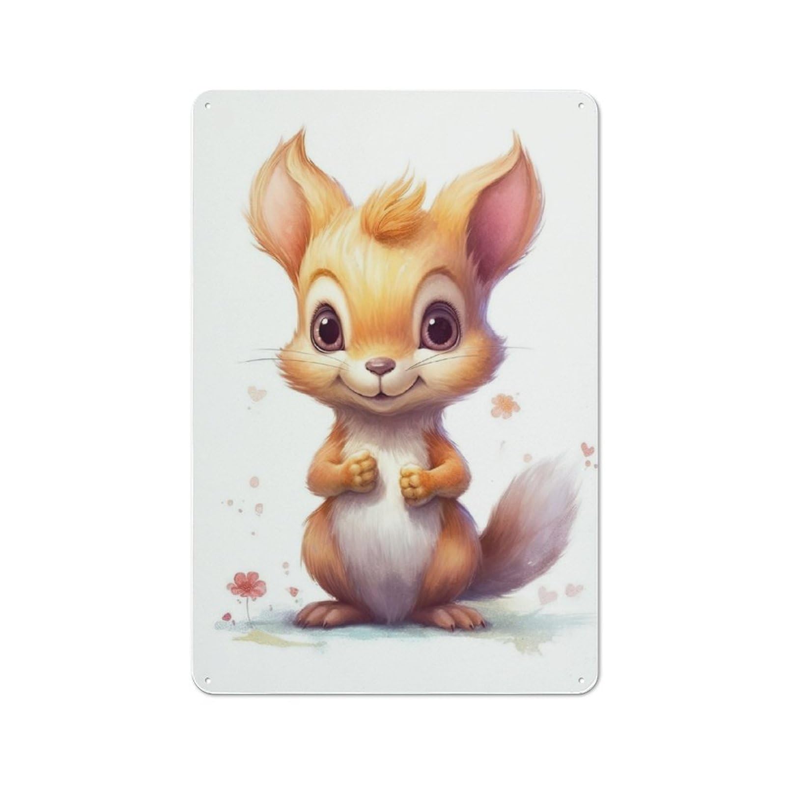 Junmoney Watercolor Baby Squirrel Garden Style Tin Sign 30X20cm Featuring Shed Wall Decor For Patio Bar, Workshop, Shed Or Kitchen