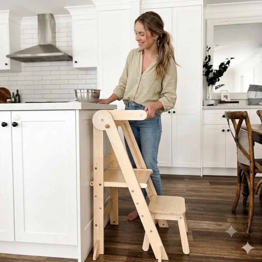 Torre di Apprendimento Pieghevole in Legno per Bambini stile Montessori