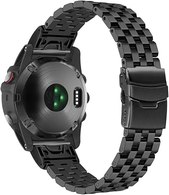 YISIWERA Stainless Steel 5 Rows Watch Band 26mm Compatible for Garmin Fenix 6X, 5X Plus Garmin Fenix 6X 6X Pro 5X 3 3HR Pro Sapphire Editions Black