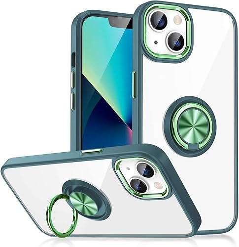 aowner Funda transparente para iPhone 14 Pro con soporte de anillo, soporte magnético de 360 giratorio para automóvil, bordes galvanizados que no se