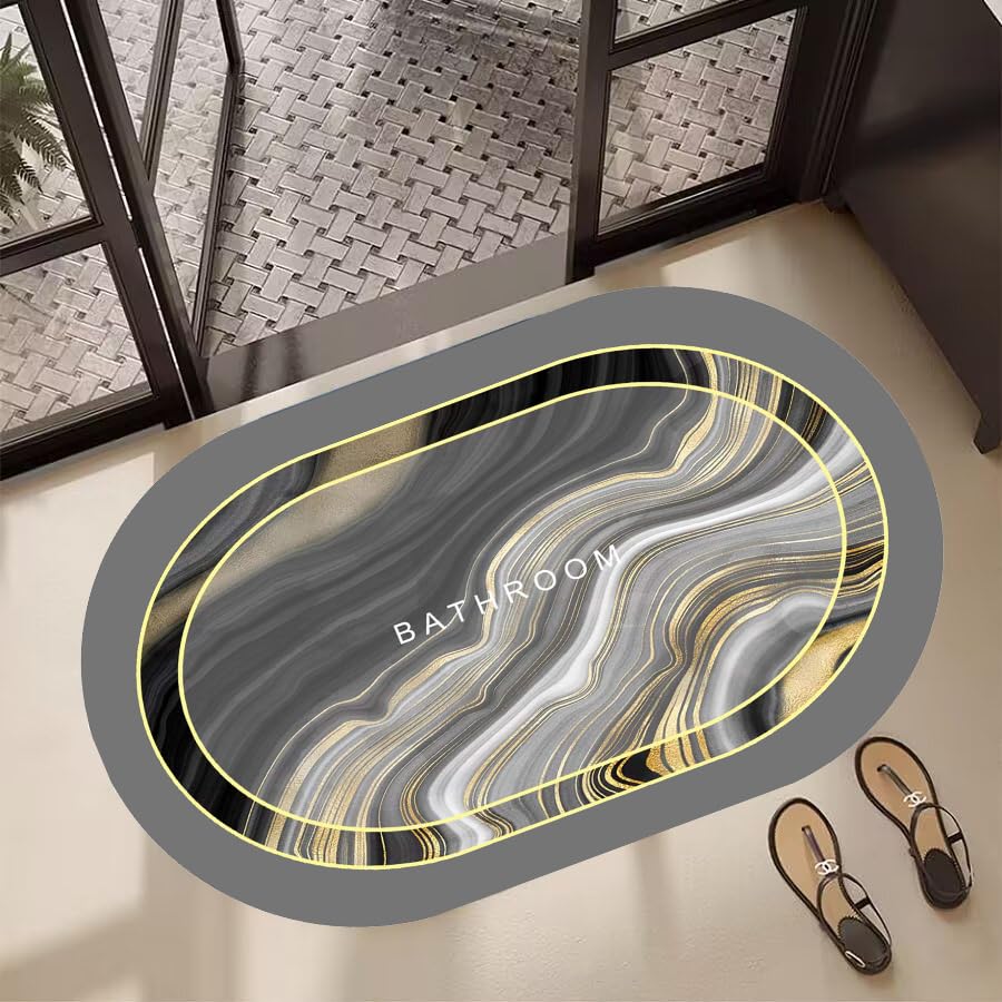 Image of Yellow Weaves Rubber 1 Pc Anti Slip Water Soaking Floor Mat, Water Absorbent Non Slip Bath Mat, Quick Dry Mat for Bathroom, Door Mat for Home, Kitchen, Office, Kitchen Oval - Blue & Yellow