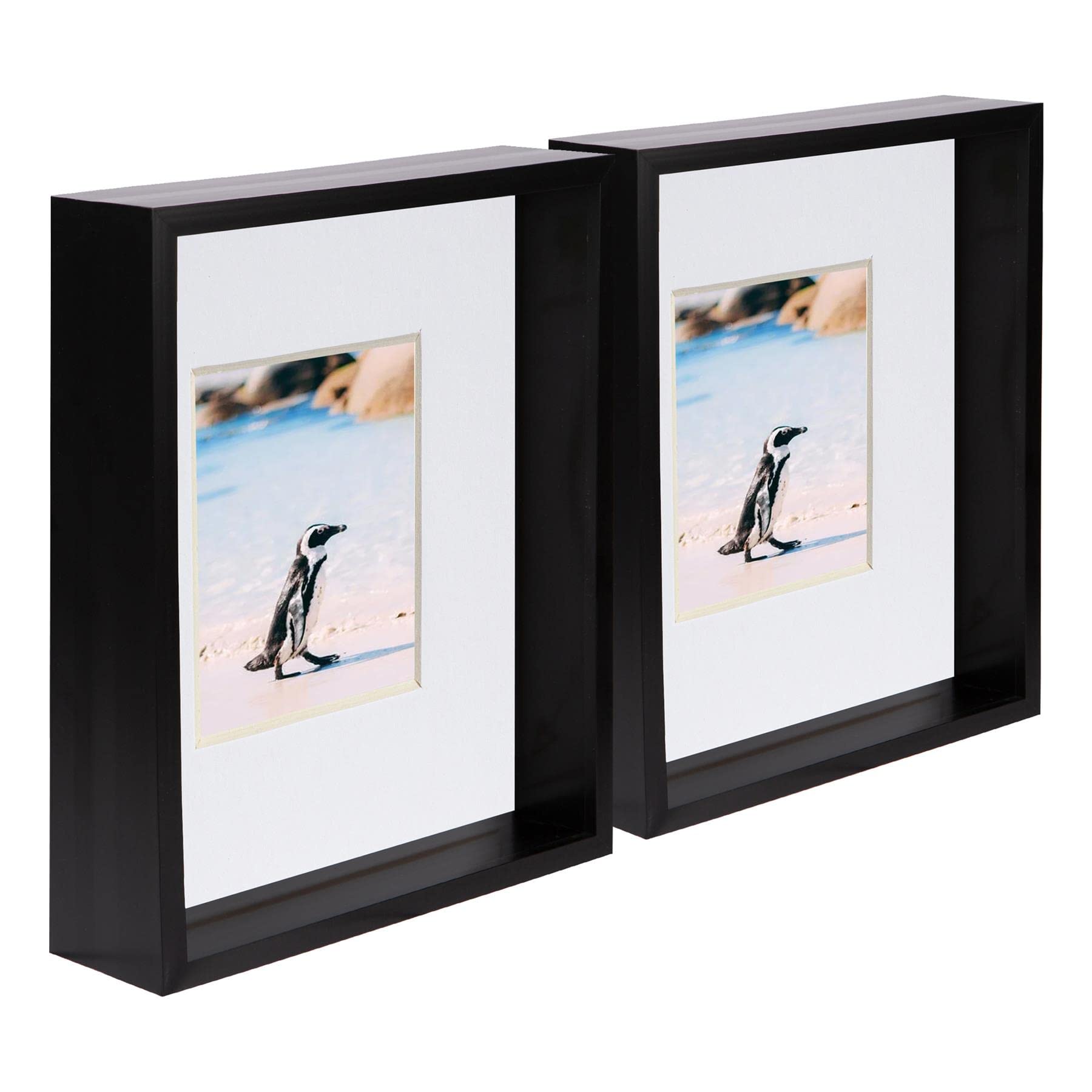 Nicola Spring Black/White 2X 8 X 10 Inch 3D Deep Box Wooden Photo Frames With 4 X 6 Inch Mount - Standing Hanging Craft Shadow Memory Picture Display Case For Flowers Crafts Art Medal