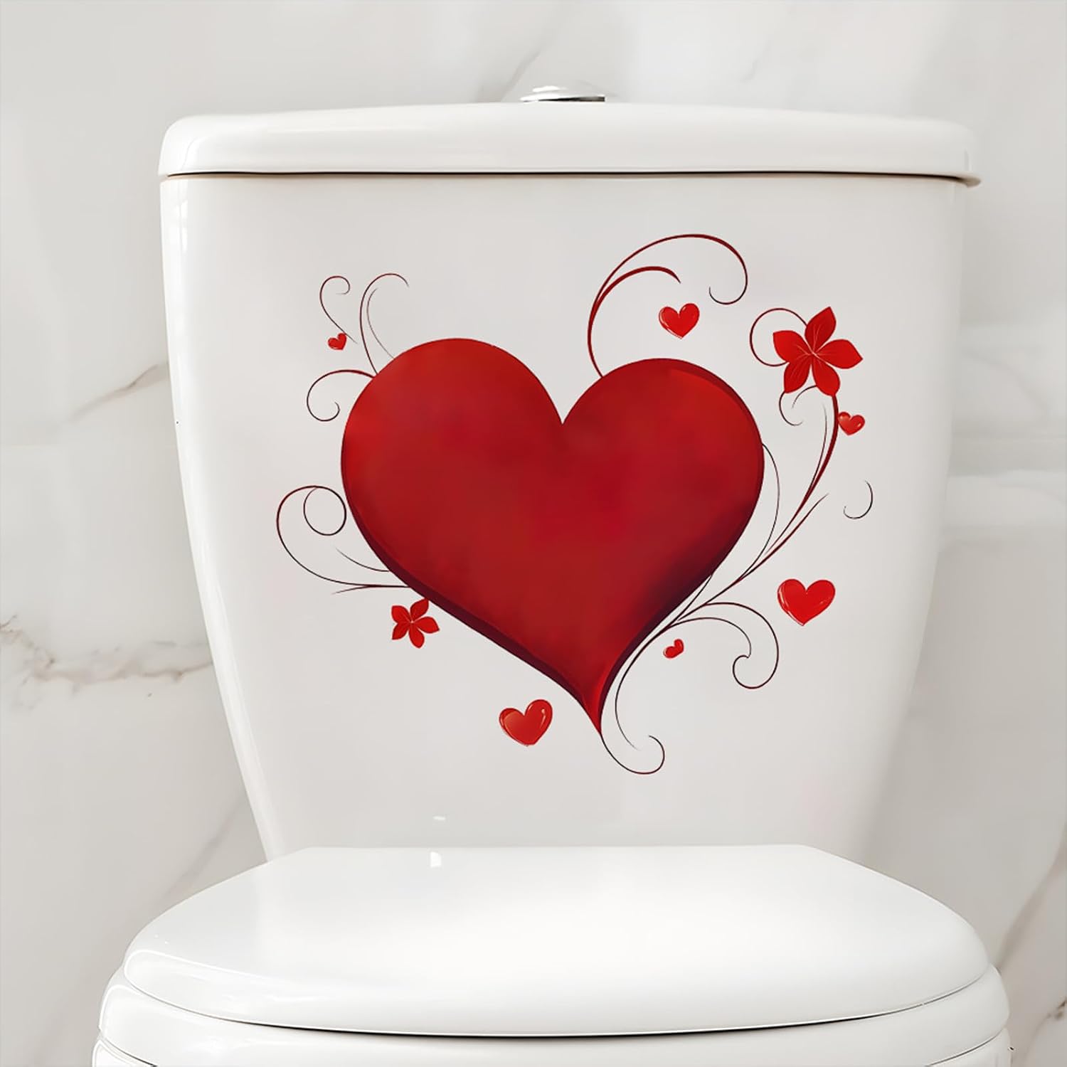 Valentine's Day Toilet Stickers Decals, Red Love Heart Self-Adhesive PVC Waterproof Wall Lids Toilet Seat Cover Decals Bathroom Home Decorations Supplies Valentine's Day Decors