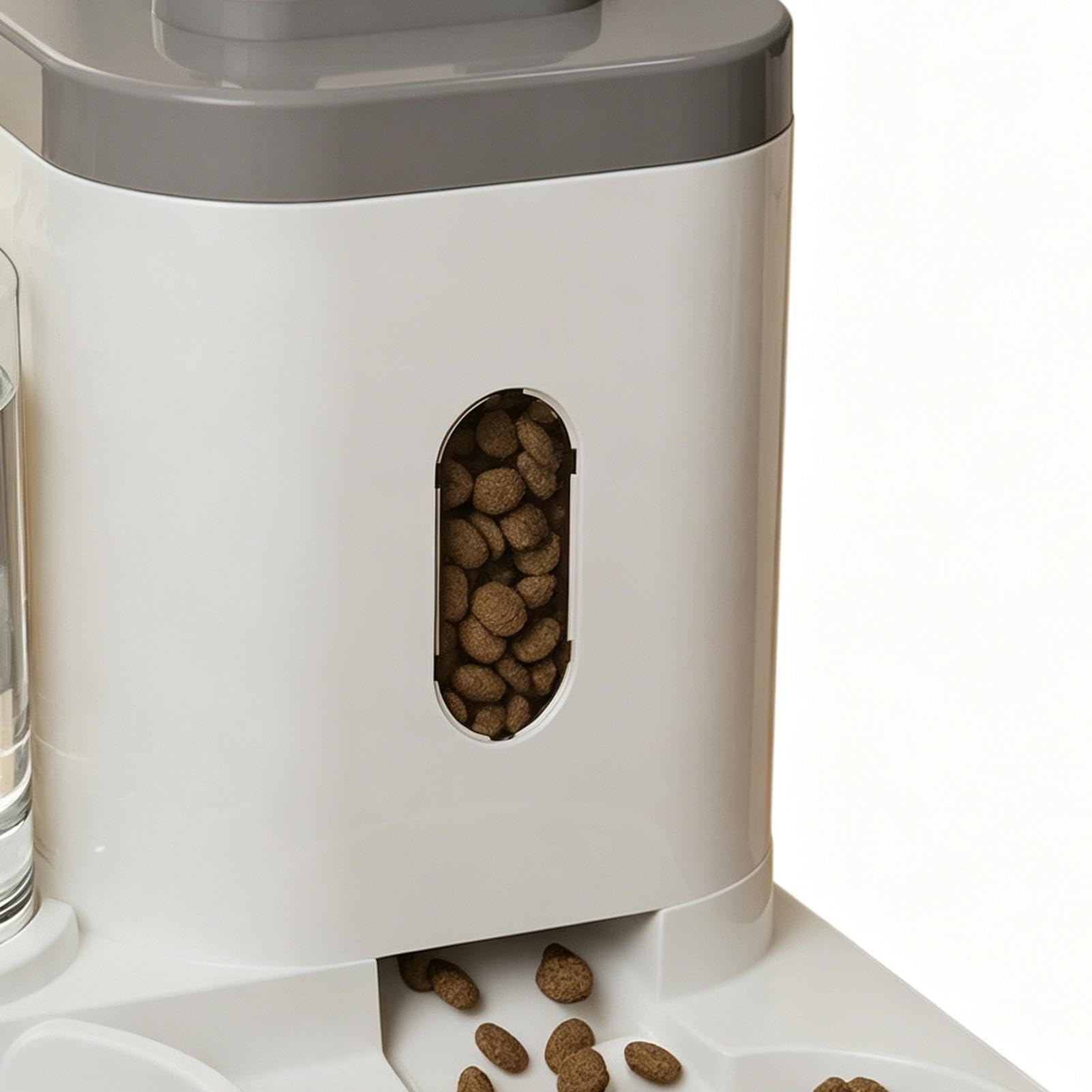 Distributeur Croquettes Chat Automatique,Distributeur Croquettes Chat Automatique 2 en 1 PP 2.2L Distributeur Croquettes Et 0.8L Fontaine A Eau Combo Mangeoire avec Gamelle Grande Capacité，Gris