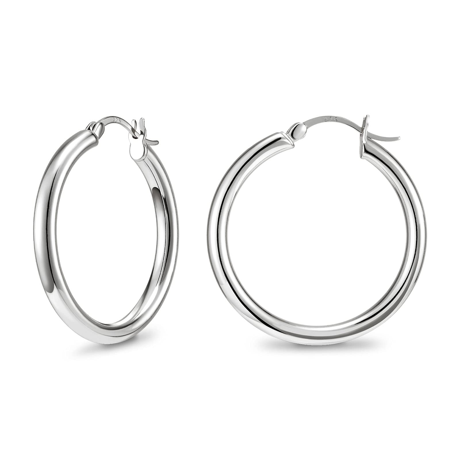 SWEETV 925 Sterling Silver Hoop Earrings-Chunky Huggie Earrings for Women, Diameter 25/30/40/50MM