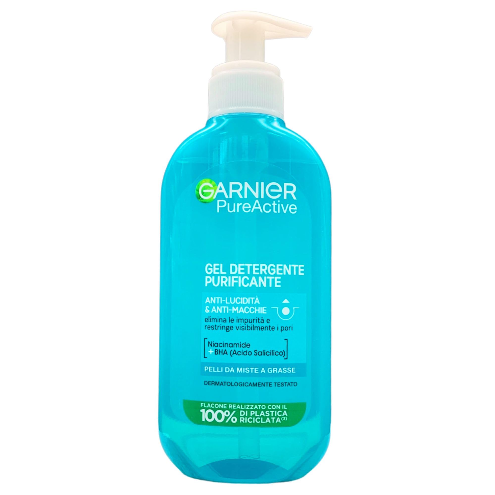 Gel Detergente Purificante, Anti-Lucidità & Anti-Macchie, Elimina Le Impurità e Restringe Visibilmente i Pori. Per Pelli Da Miste a Grasse. Con Niacinamide + BHA(Acido Salicilico) 200ml (6 Flaconi)