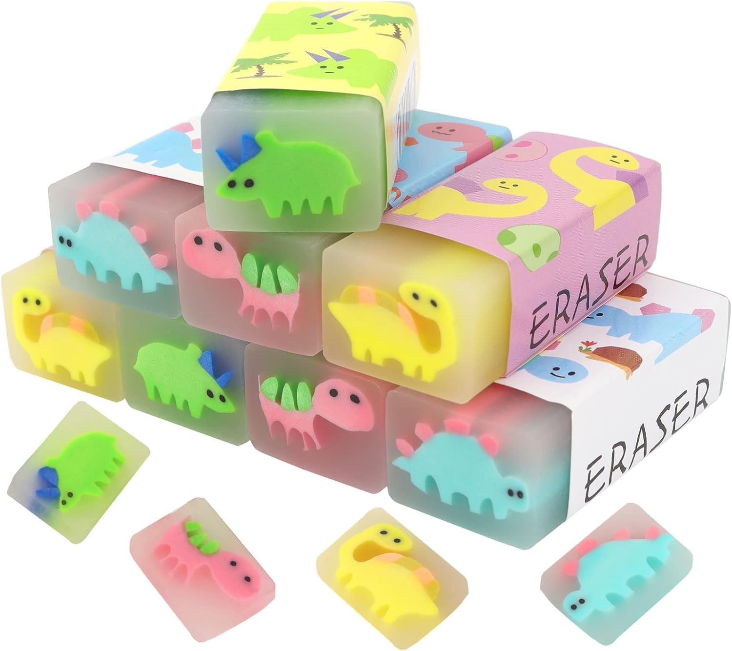 8 Pcs Cute Erasers for Kids Bulk, Dinosaur Style Pencil Erasers Large, Novelty Animal Erasers Desk Pets, Classroom Homework Rewards Games Prizes Art Supplies, Mini Erasers Assorted Erasers (Random)