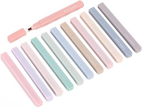 ZEYAR Bolígrafos resaltadores estéticos, colores crema, cincel y punta flexible, diseño cuboide, a base de agua, secado rápido, no se traspasa para