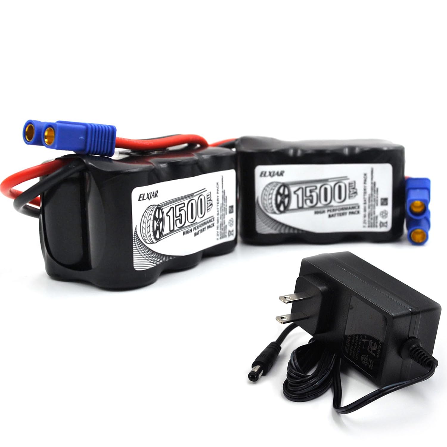 elxjarcell (2-Pack) 7.2V 1500mAh 6-Cell NiMH Rechargeable Battery with EC3 Connector, Compatible with Mini RC Cars, High-Performance Vehicles, and