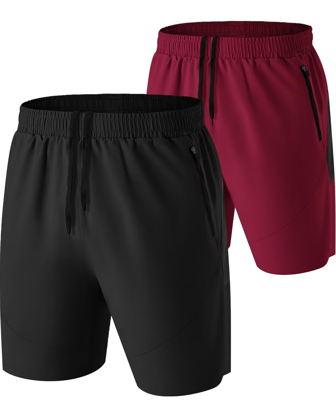 HMIYA 2er Pack Kurze Hosen Herren Atmungsaktiv Sporthose Leicht Laufhose mit Reißverschlusstasche für Training & Freizeit
