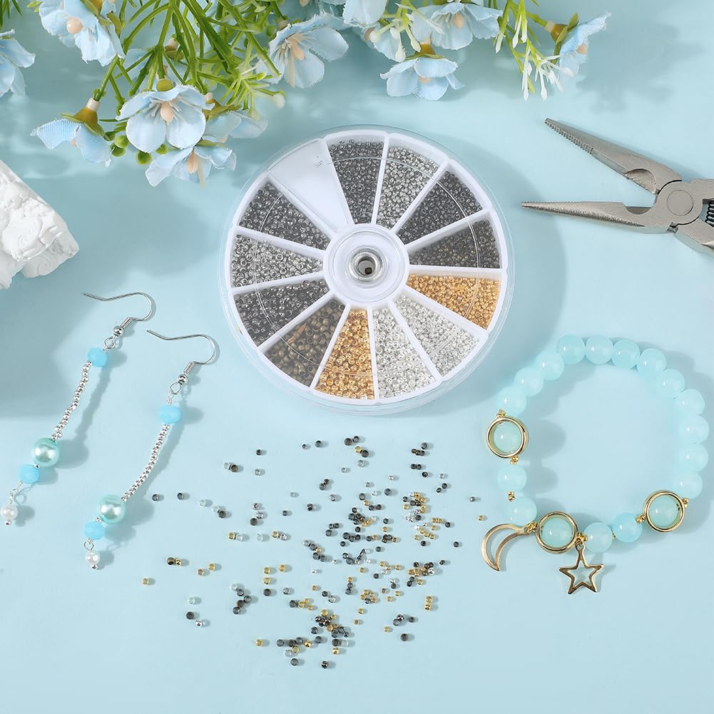 SOFPLATE 3000Pcs 12 Styles Round Silver Crimp Beads Crimp Spacer Beads Gold Rondelle Small Colorful Brass Smooth Loose Charms Findings Accessories for Jewellery Making Necklaces Bracelets DIY Crafts - Image 3