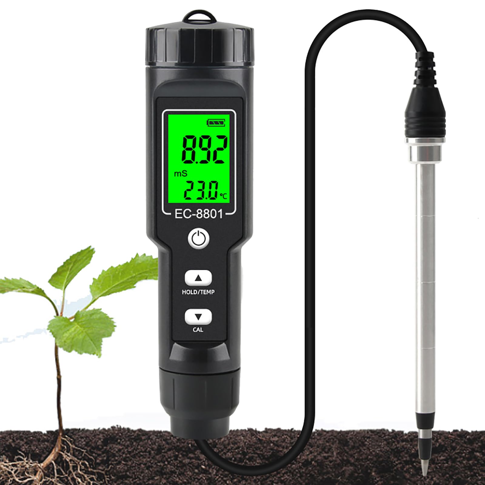 Détecteur EC de sol précis avec électrodes anticorrosion et écran LCD étanche IP67
