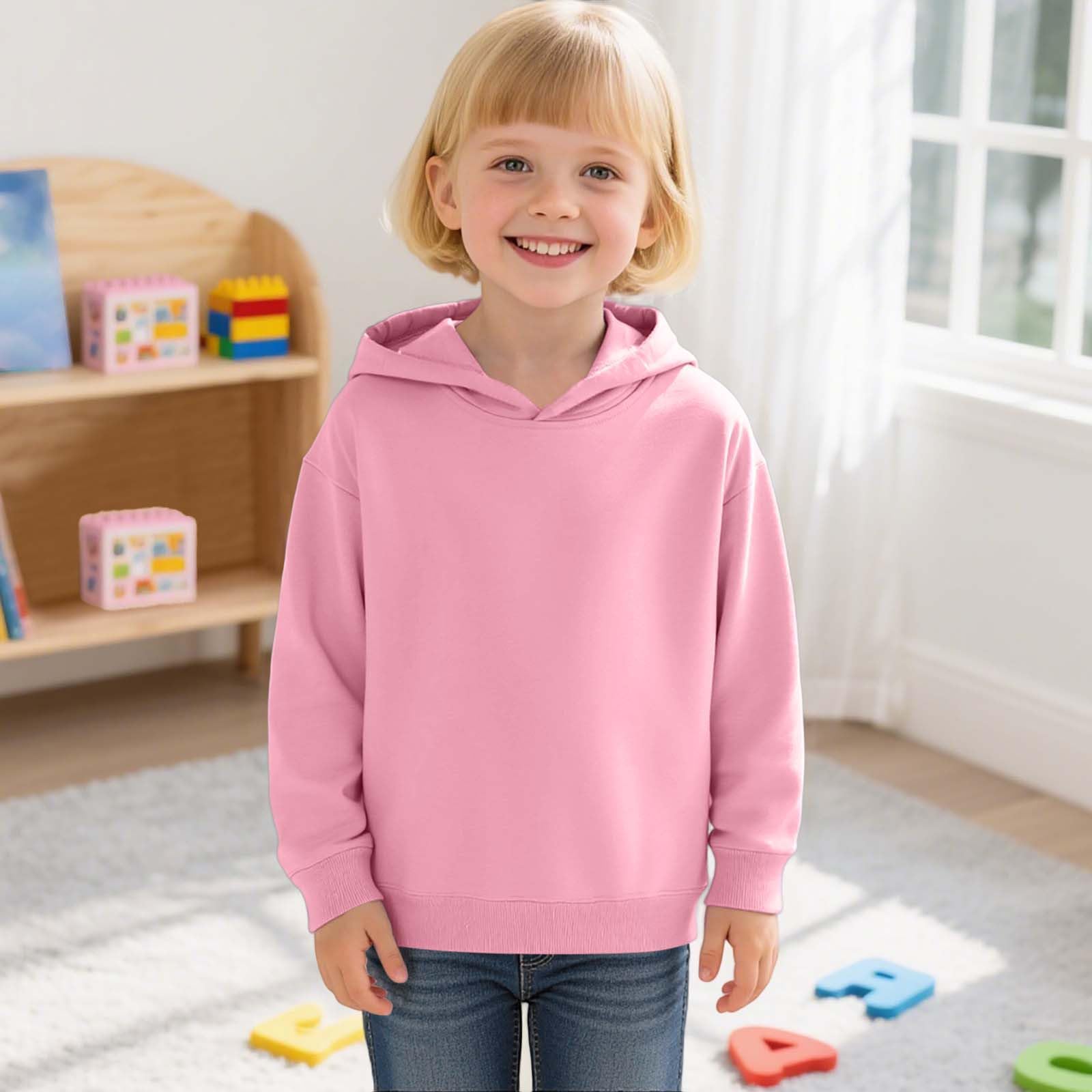2026 Sudaderas con capucha y sudaderas para niñas Sudaderas de manga larga Ropa casual de color liso Acogedora con forro polar con capucha para niños pequeños hasta adolescentes