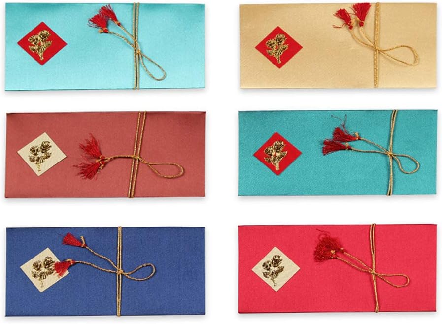 DEVIKA Premium Shagun Gift Envelopes for Cash (Pack of 6) 7.5" x 3.5" Premium Matt Cloth Assorted Color Money Holder with golden thread (dori), for Christmas Diwali Birthday Wedding Graduation DGE4-6