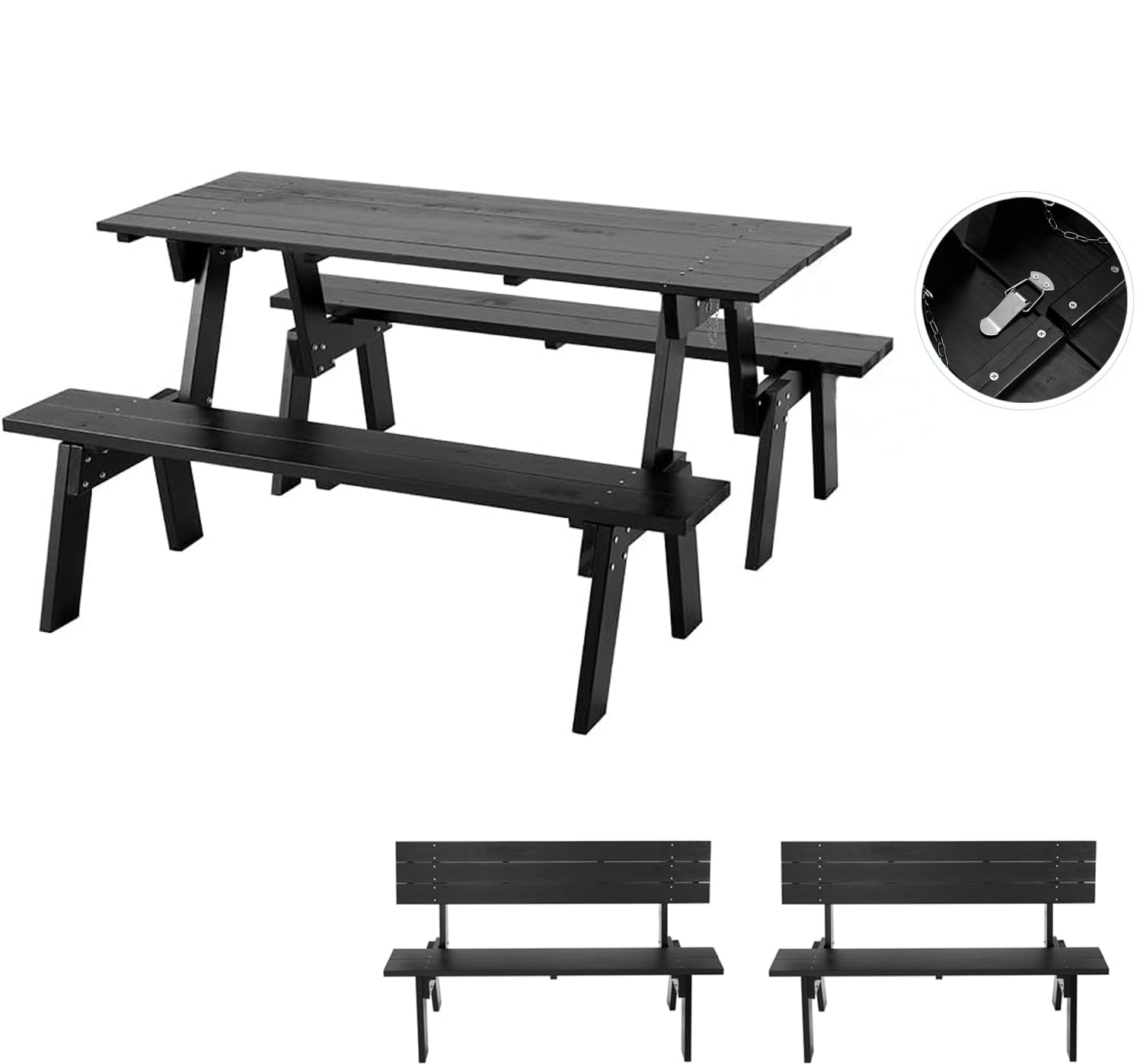 Set tavolo da picnic e panca in legno con telaio convertibile per 6 persone, perfetto per cortile, portico, patio e mobili da giardino