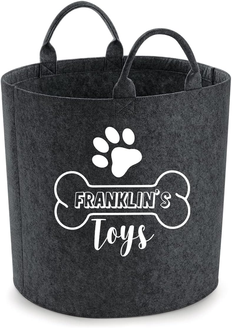 Daytripper Personalised Toy Box For Dogs Paw Print Custom Name Dog Bone Storage Basket Pet Toybox Chest Trug Gift For Dog Owners Puppies Toys Pets Multi Purpose Puppy Accessories (MEDIUM, CHARCOAL)