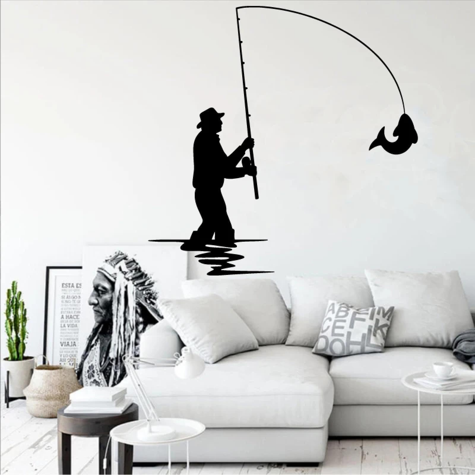 Youousi Black Fishing Enthusiast, Fisherman Silhouette, Car Sticker, Vinyl Wall Decal, Fishing Rod, Indoor Glass Door Decorative Art Decal.