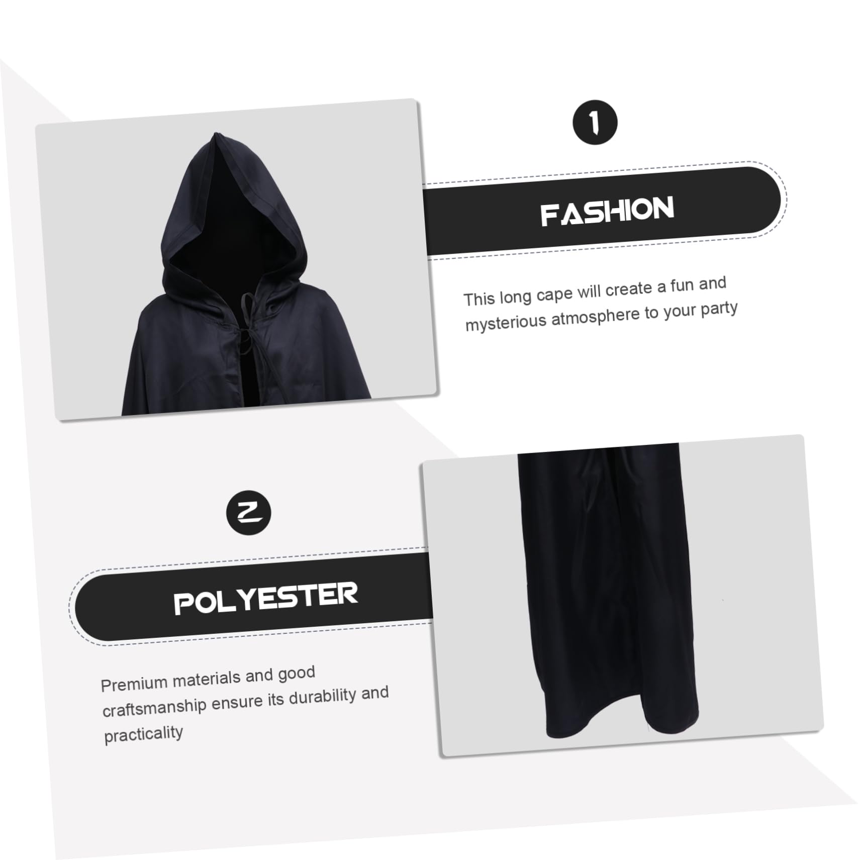 Cape à Capuche D'halloween Noir M en Polyester, Costume Halloween Homme